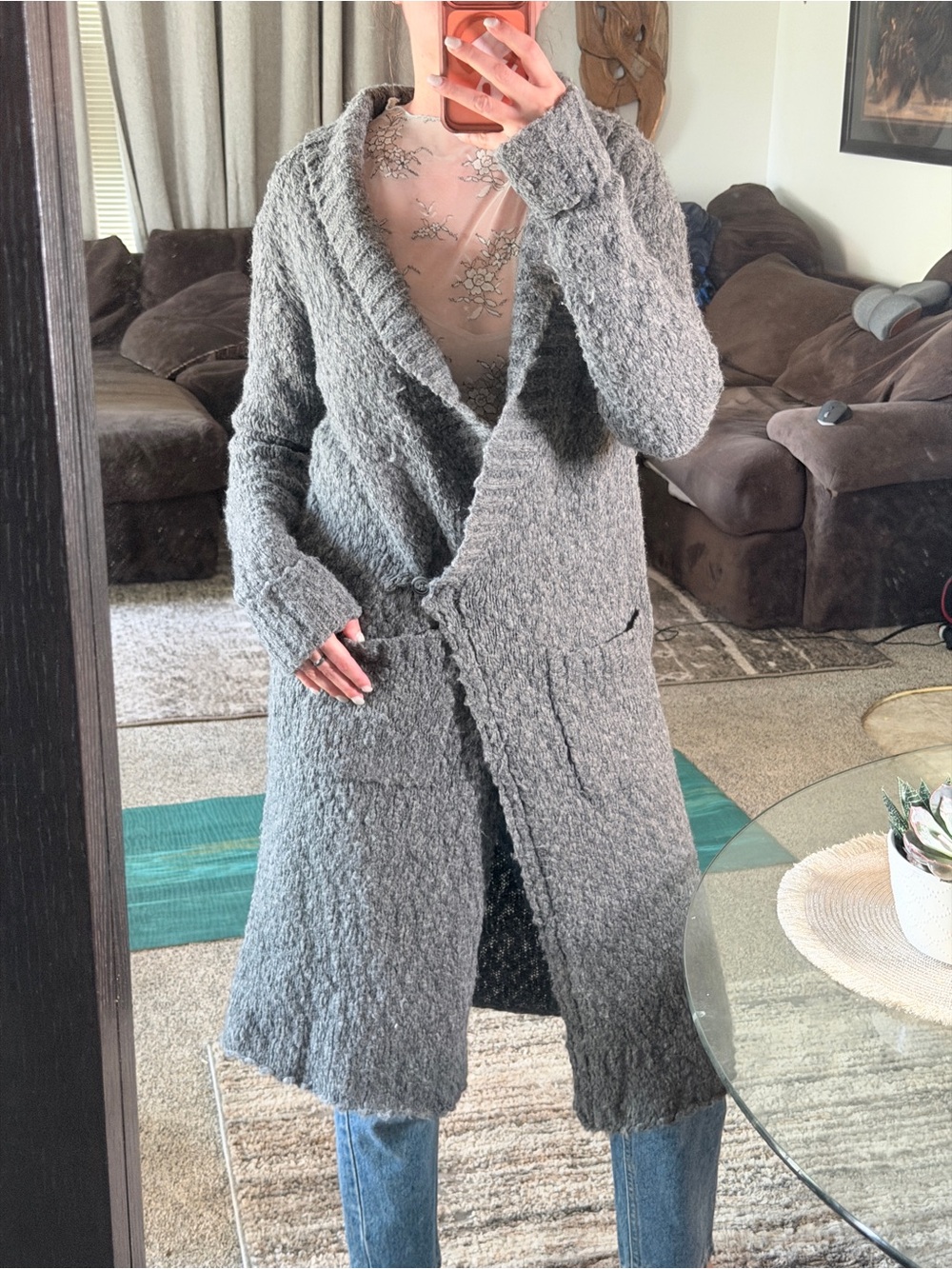 PAIGE Heather Gray Chunky Knit Open Cardigan